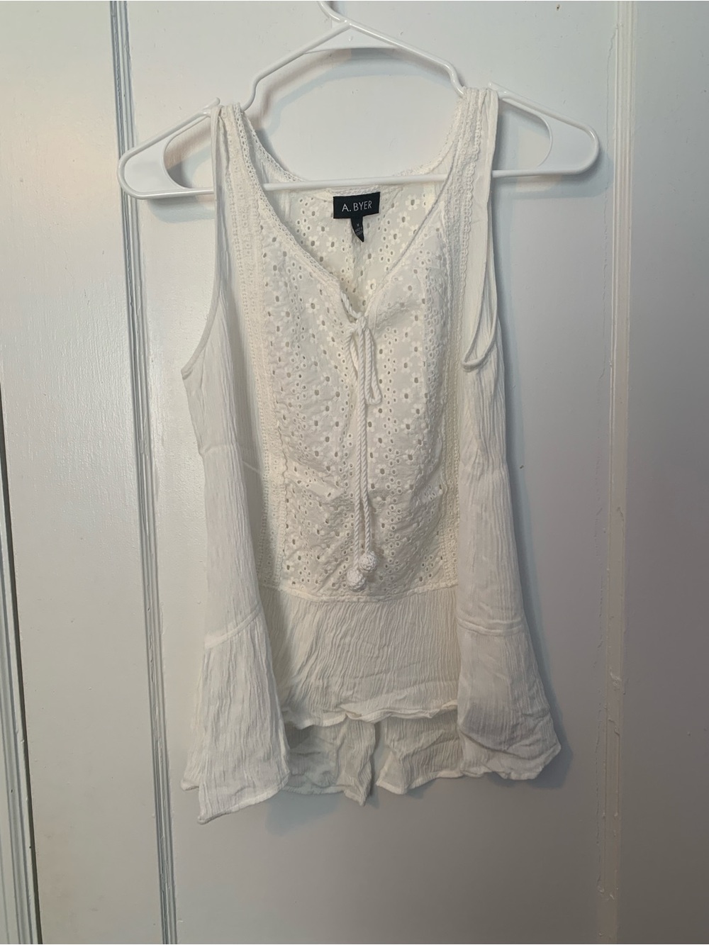 A. Byer White Eyelet Tie-Front Camisole Tank